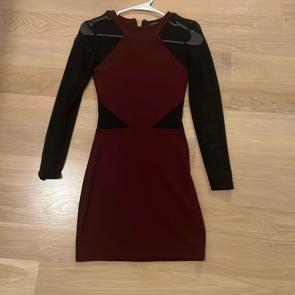 French Connection maroon and black mesh detailed dress Size 2
